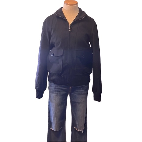 Theory Zip Up Knitted Wool Sweater Jacket, Black, Small - Picture 4 of 16